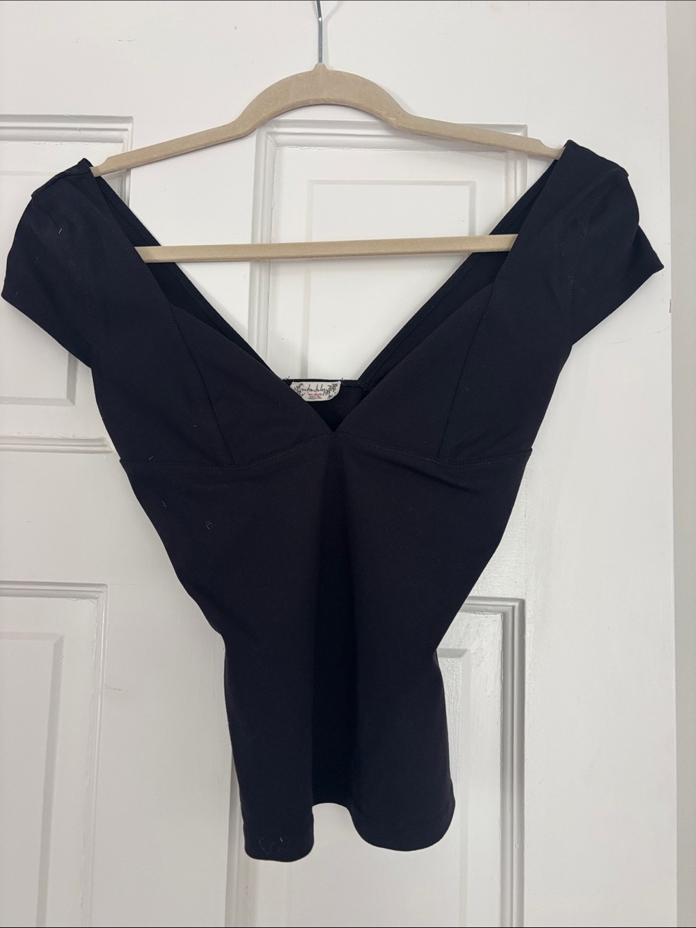Free People Black Off-Shoulder V-Neck Top for Women